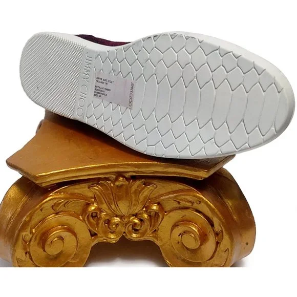 Jimmy Choo Metallic Tweed Burgundy Men 10 US 9 UK High Top Sneakers - Picture 6 of 7